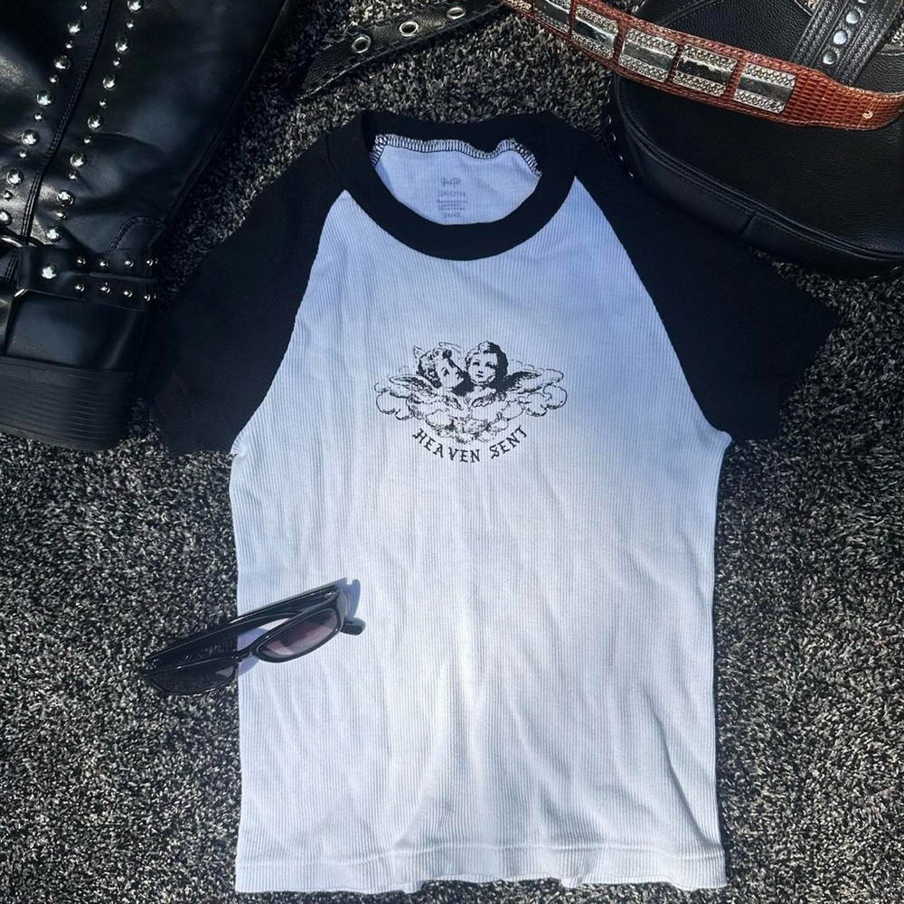 Brandy Melville Black and White Graphic Tee